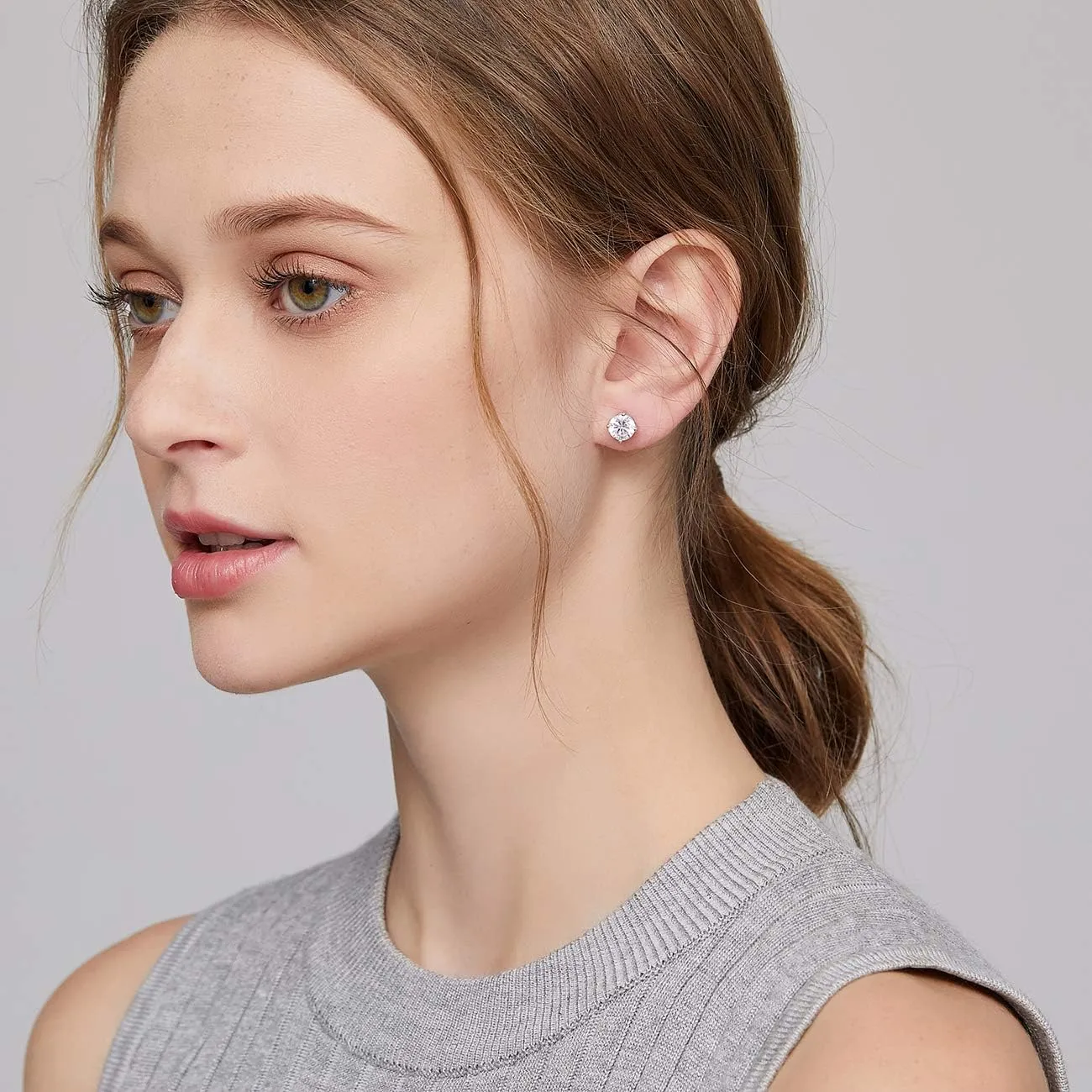 18K White Gold Plated Sparkling Simulated Diamond Studs Earrings s925 Sterling Silver Hypoallergenic Earring for Women Men 4mm-8mm
