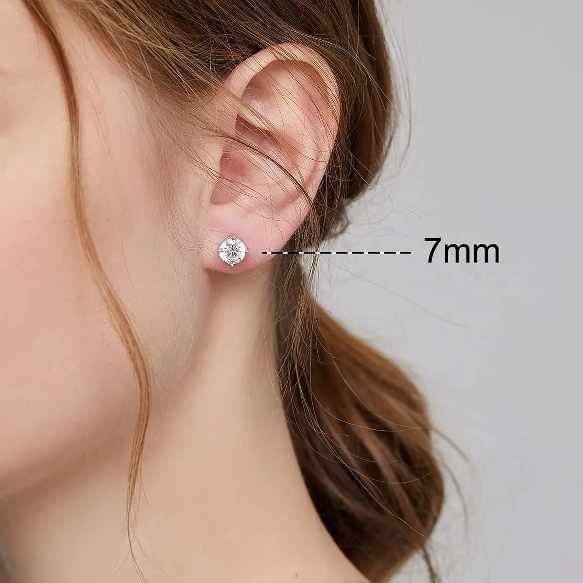 18K White Gold Plated Sparkling Simulated Diamond Studs Earrings s925 Sterling Silver Hypoallergenic Earring for Women Men 4mm-8mm