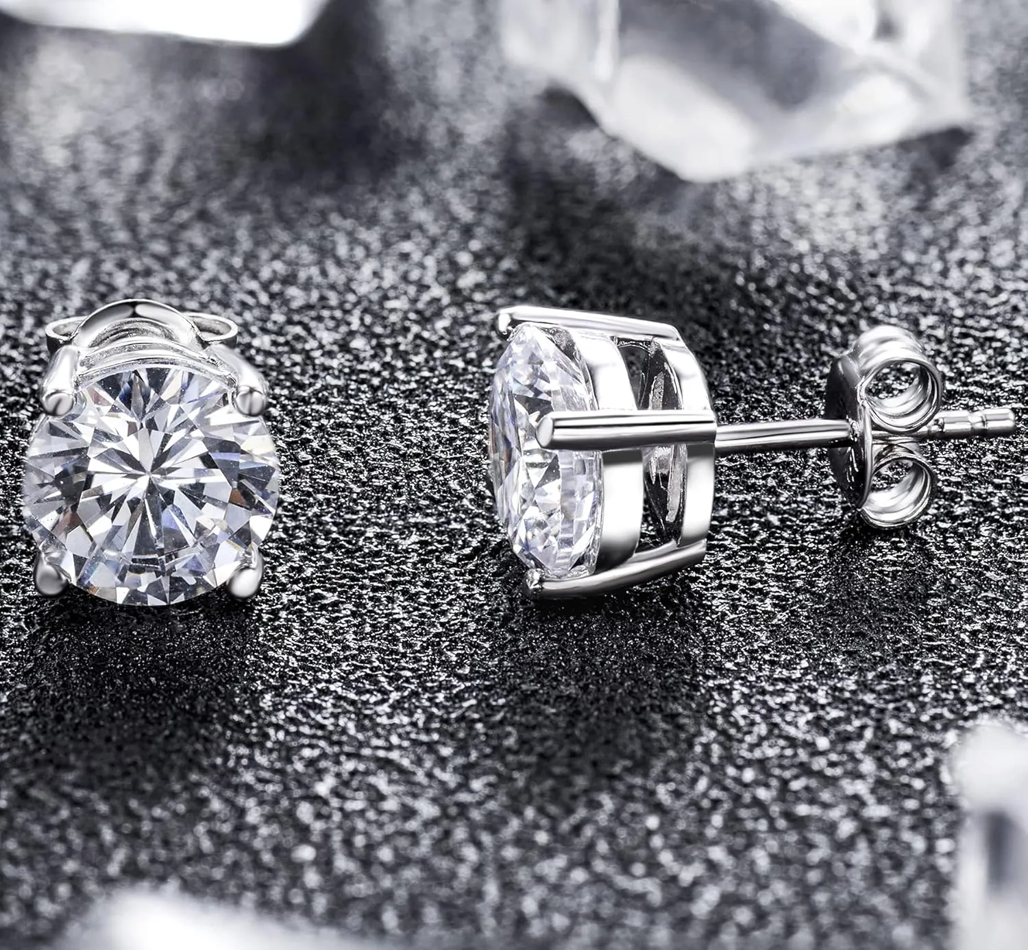 18K White Gold Plated Sparkling Simulated Diamond Studs Earrings s925 Sterling Silver Hypoallergenic Earring for Women Men 4mm-8mm