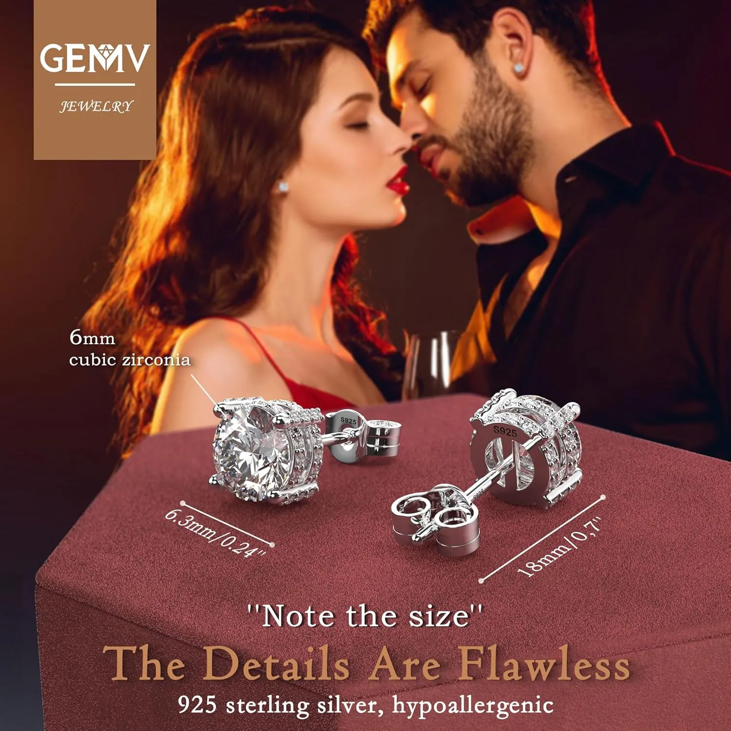 18K White Gold Plated Sterling Silver Pave Round Cut Cubic Zirconia Stud Earrings 4 Prong CZ Simulated Diamond Stud Earrings for Women Men Hypoallergenic