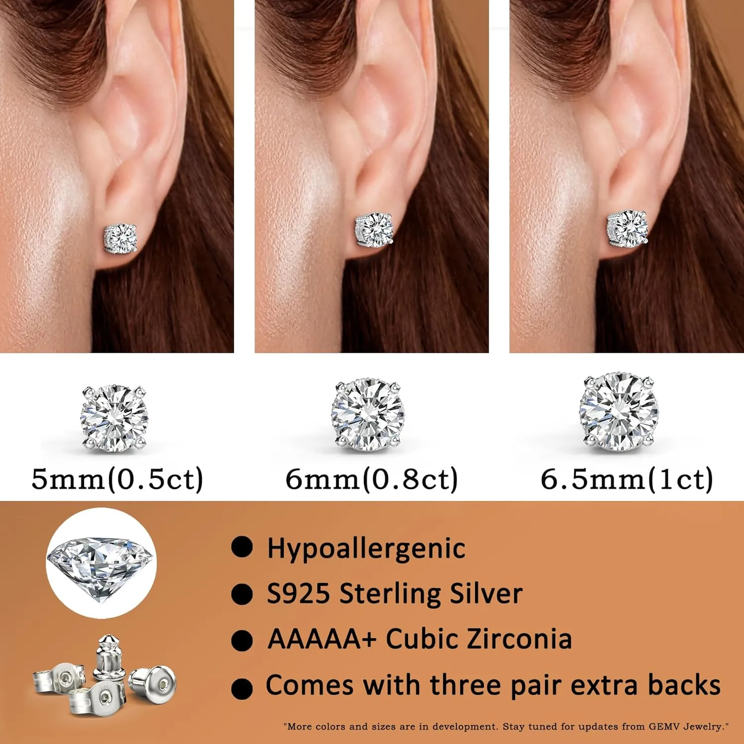 18K White Gold Plated Sterling Silver Pave Round Cut Cubic Zirconia Stud Earrings 4 Prong CZ Simulated Diamond Stud Earrings for Women Men Hypoallergenic