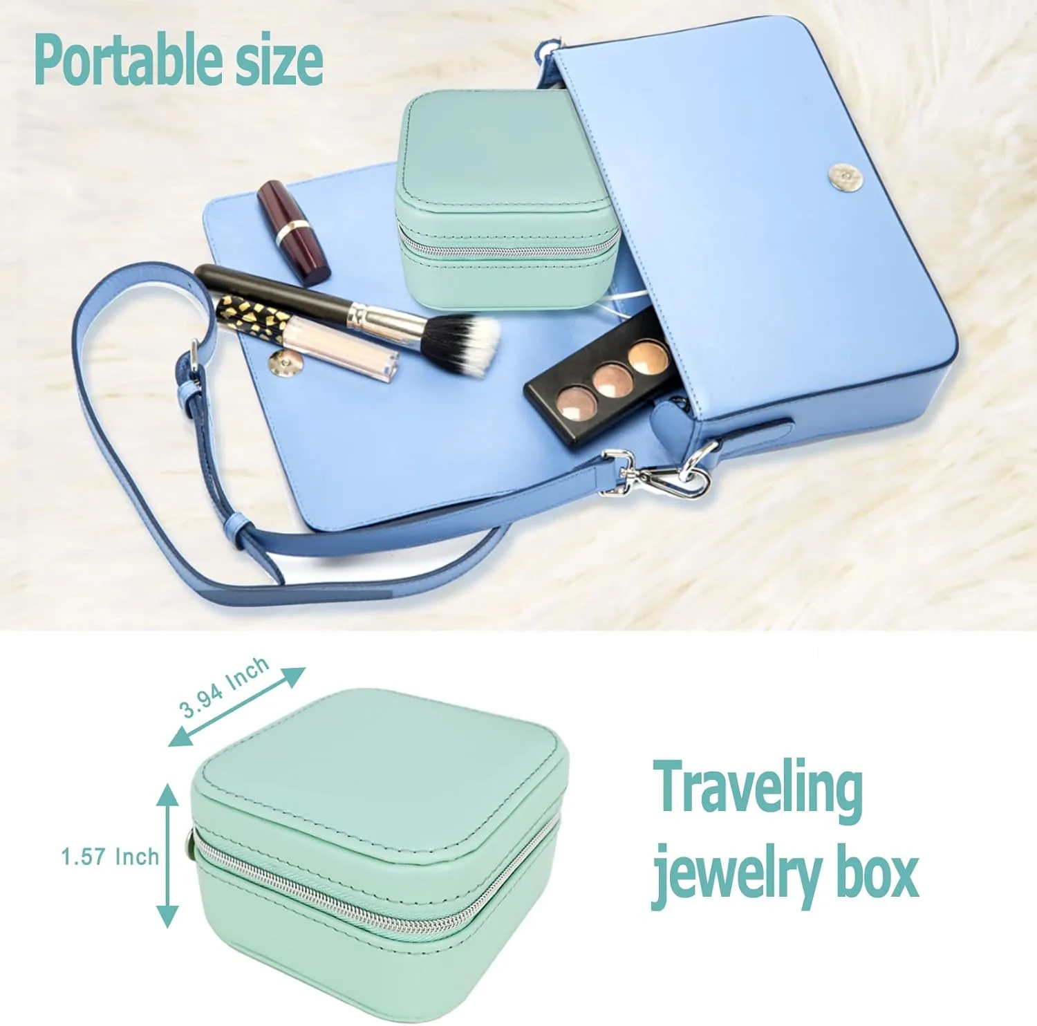  2 Pack PU Leather Travel Small Portable Mini Travel Jewelry Organizer for Rings Necklaces Earrings and Lipstick Green and Pink