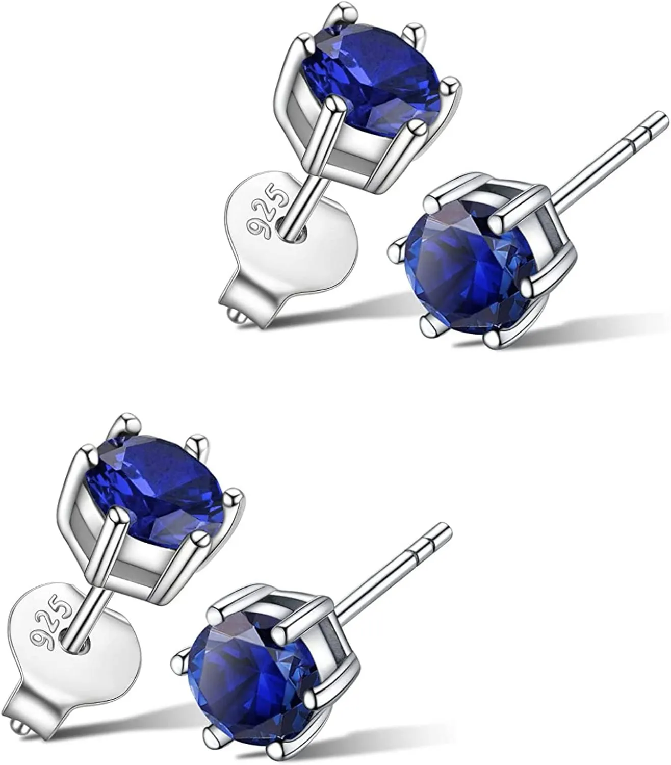 2 Pairs Adabele Authentic Sterling Silver Birthstone Stud Earrings 4mm 4mm/0.25 Carat Tiny Cubic Zirconia Diamond Gemstone Hypoallergenic Nickel Free Tarnish Resistant Women Men Jewelry