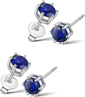 2 Pairs Adabele Authentic Sterling Silver Birthstone Stud Earrings 4mm 4mm/0.25 Carat Tiny Cubic Zirconia Diamond Gemstone Hypoallergenic Nickel Free Tarnish Resistant Women Men Jewelry