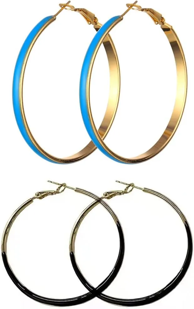 2 Pairs Big Hoop Earrings for Women Statement Gold Plated Enamel Round Circle Round Glazed Earrings Stud Party Cute Candy Jewelry