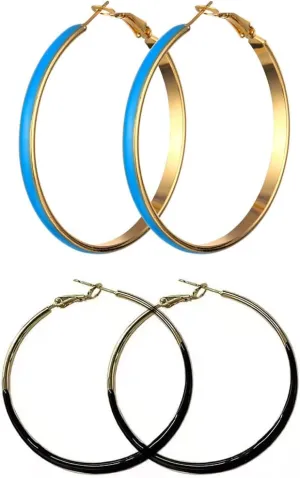 2 Pairs Big Hoop Earrings for Women Statement Gold Plated Enamel Round Circle Round Glazed Earrings Stud Party Cute Candy Jewelry
