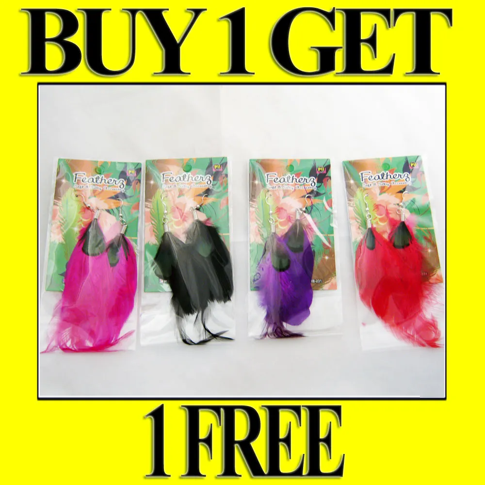 2 Pairs Feather Earrings Accessories Jewelry Drop Dangle Style Handmade Fashion