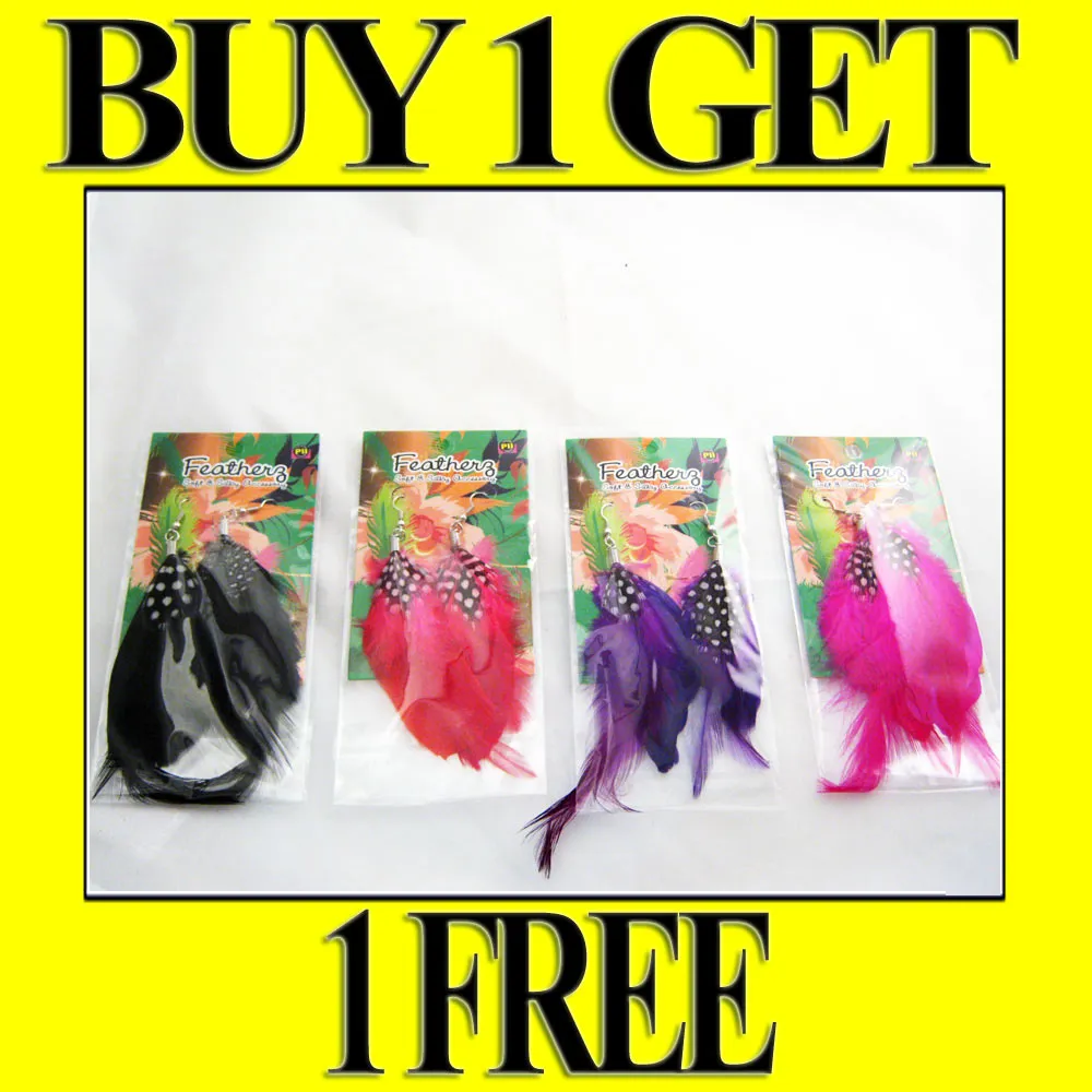 2 Pairs Feather Earrings Accessories Jewelry Drop Dangle Style Handmade Fashion