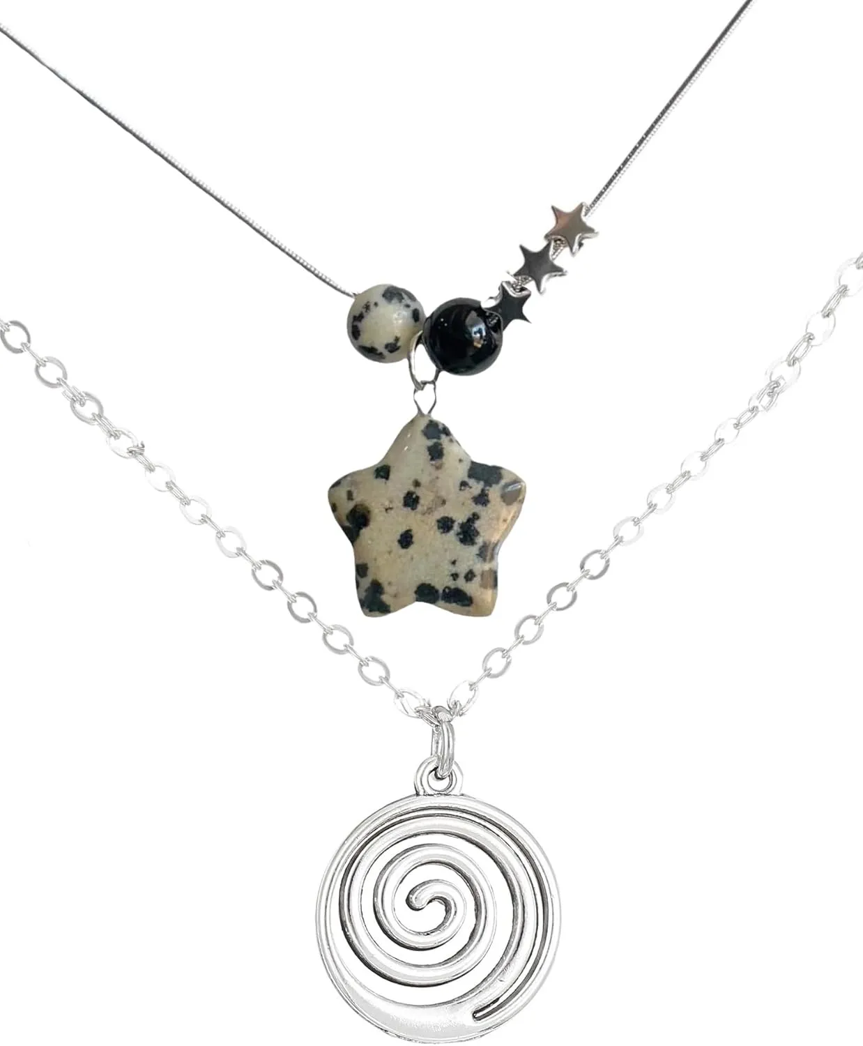 2 Pcs Y2K Punk Necklace Set - Star & Spiral Necklaces for Women - Gothic & Grunge Fashion Jewelry