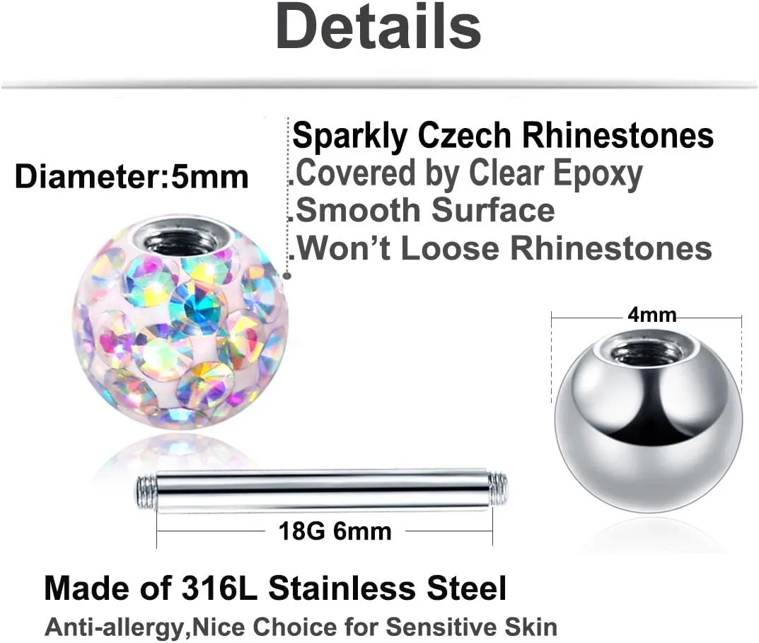 20G Stud Earrings Set for Women Girls Sensitive Ears with Screw on Backs Tragus Cartilage Jewelry