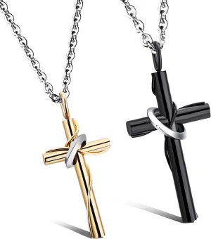 2pcs Couple Necklaces His and Hers Matching Set Stainless Steel Cross Pendant Necklace for Women Men