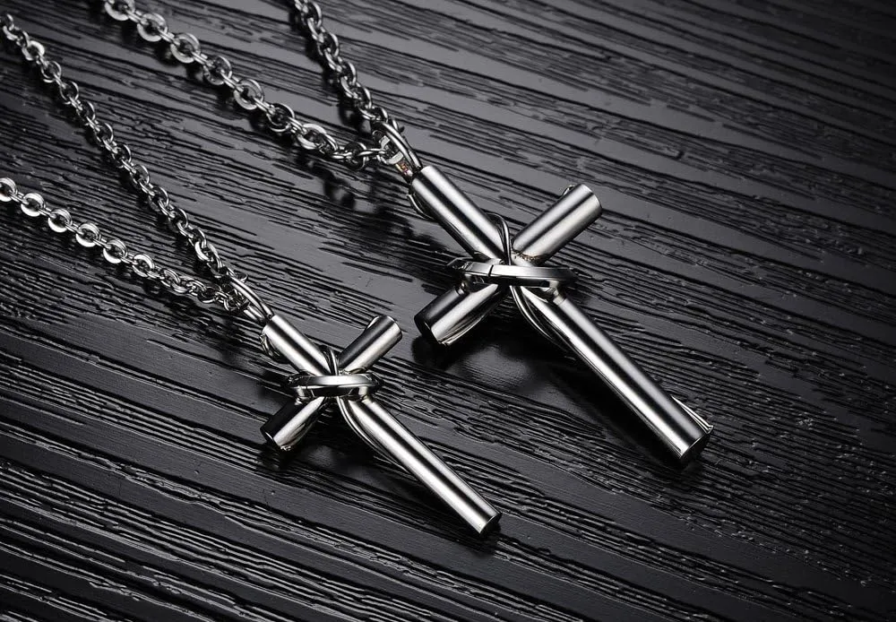 2pcs Couple Necklaces His and Hers Matching Set Stainless Steel Cross Pendant Necklace for Women Men