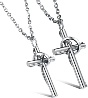 2pcs Couple Necklaces His and Hers Matching Set Stainless Steel Cross Pendant Necklace for Women Men