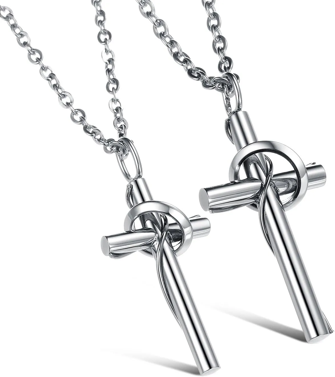 2pcs Couple Necklaces His and Hers Matching Set Stainless Steel Cross Pendant Necklace for Women Men