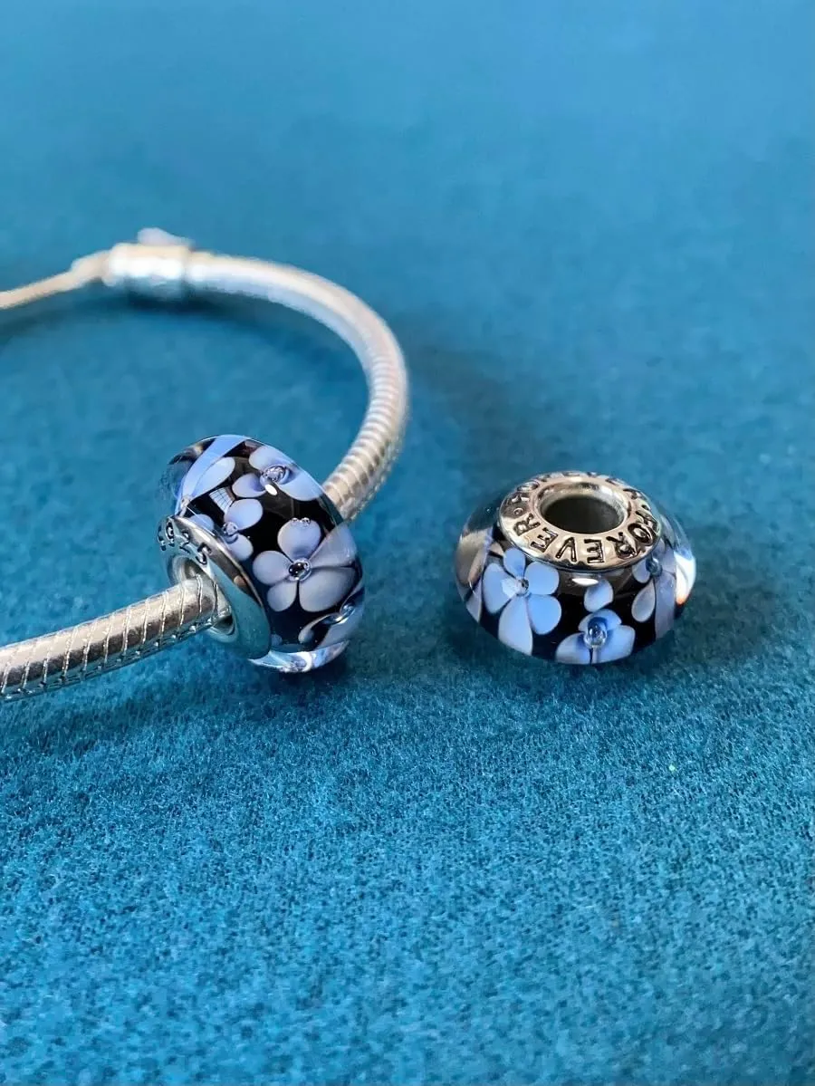2pcs Handmade Authentic 925 Sterling Silver Murano Glass Charms for Pandora Bracelets, Murano Flowers Charms, Jewelry Gifts for Women,Gifts for Mothers on Mother's Day