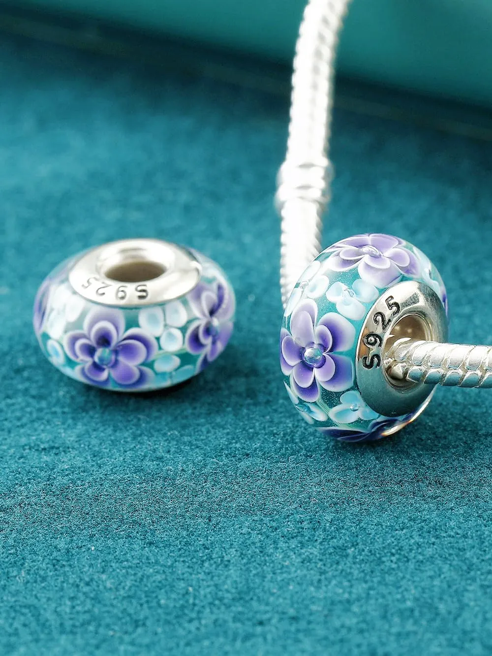 2pcs Handmade Authentic 925 Sterling Silver Murano Glass Charms for Pandora Bracelets, Murano Flowers Charms, Jewelry Gifts for Women,Gifts for Mothers on Mother's Day