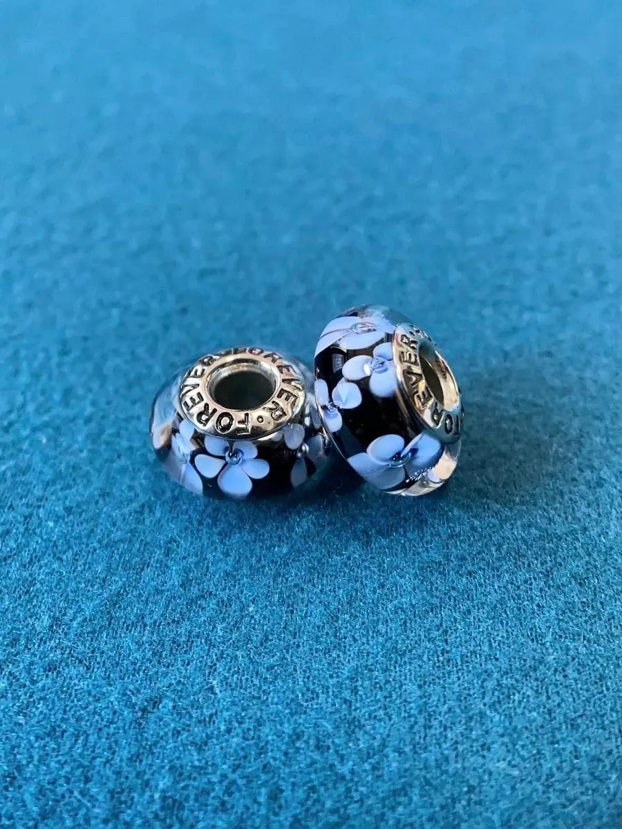 2pcs Handmade Authentic 925 Sterling Silver Murano Glass Charms for Pandora Bracelets, Murano Flowers Charms, Jewelry Gifts for Women,Gifts for Mothers on Mother's Day