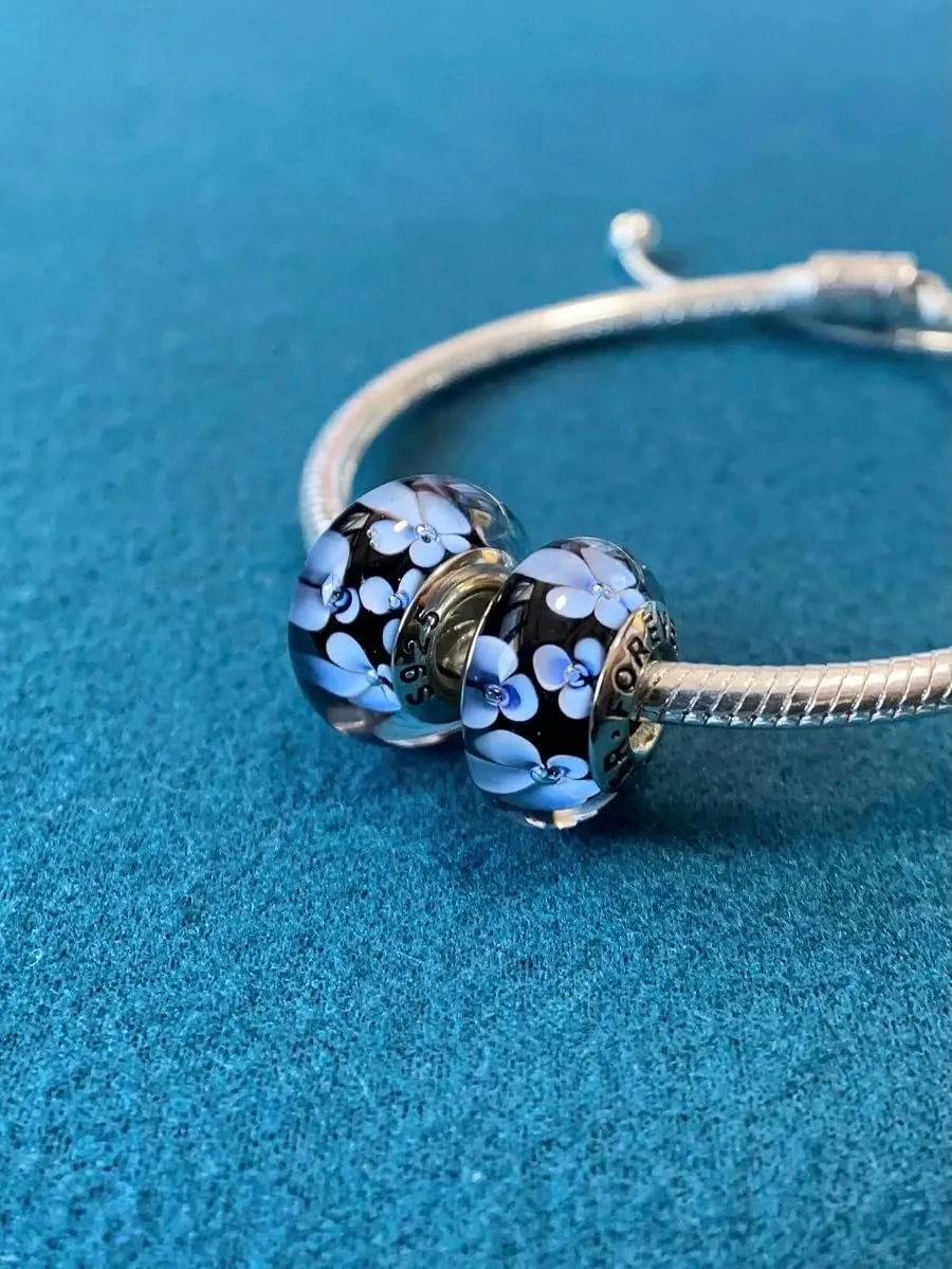 2pcs Handmade Authentic 925 Sterling Silver Murano Glass Charms for Pandora Bracelets, Murano Flowers Charms, Jewelry Gifts for Women,Gifts for Mothers on Mother's Day
