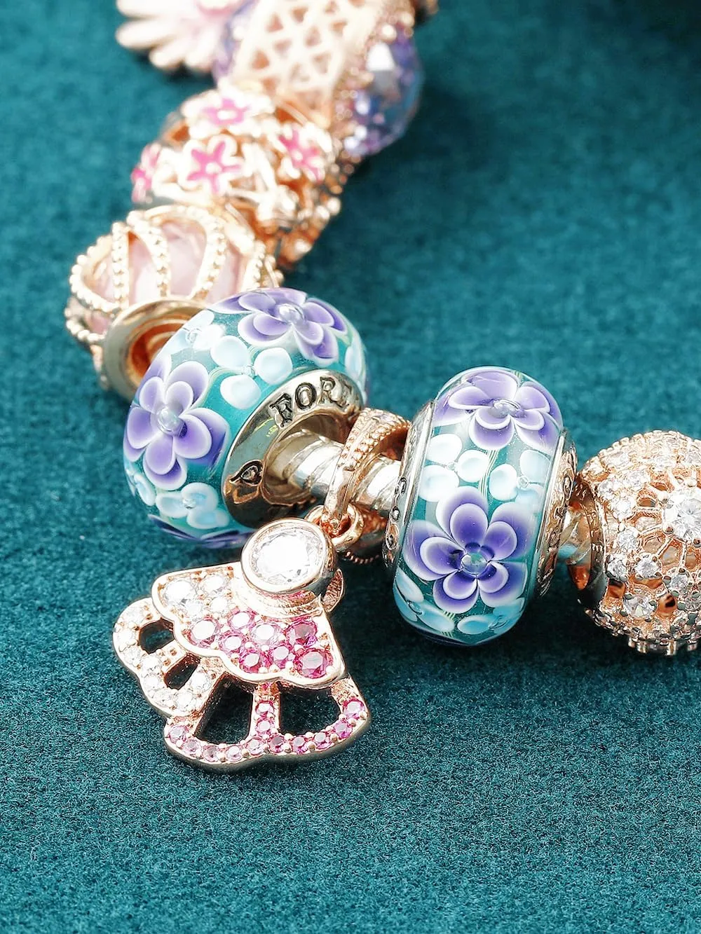 2pcs Handmade Authentic 925 Sterling Silver Murano Glass Charms for Pandora Bracelets, Murano Flowers Charms, Jewelry Gifts for Women,Gifts for Mothers on Mother's Day