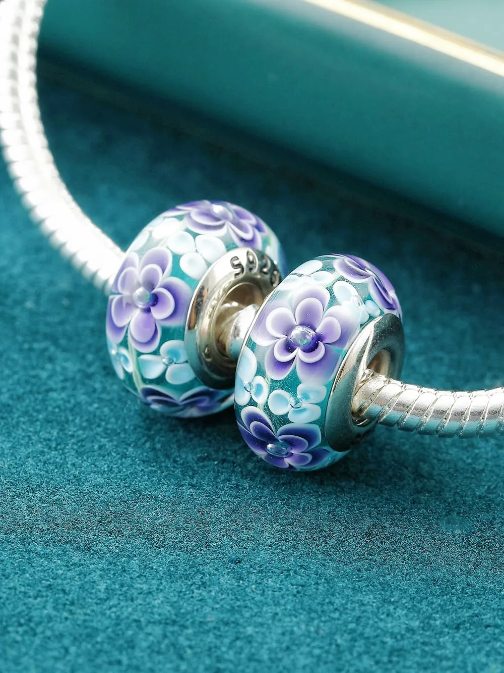 2pcs Handmade Authentic 925 Sterling Silver Murano Glass Charms for Pandora Bracelets, Murano Flowers Charms, Jewelry Gifts for Women,Gifts for Mothers on Mother's Day