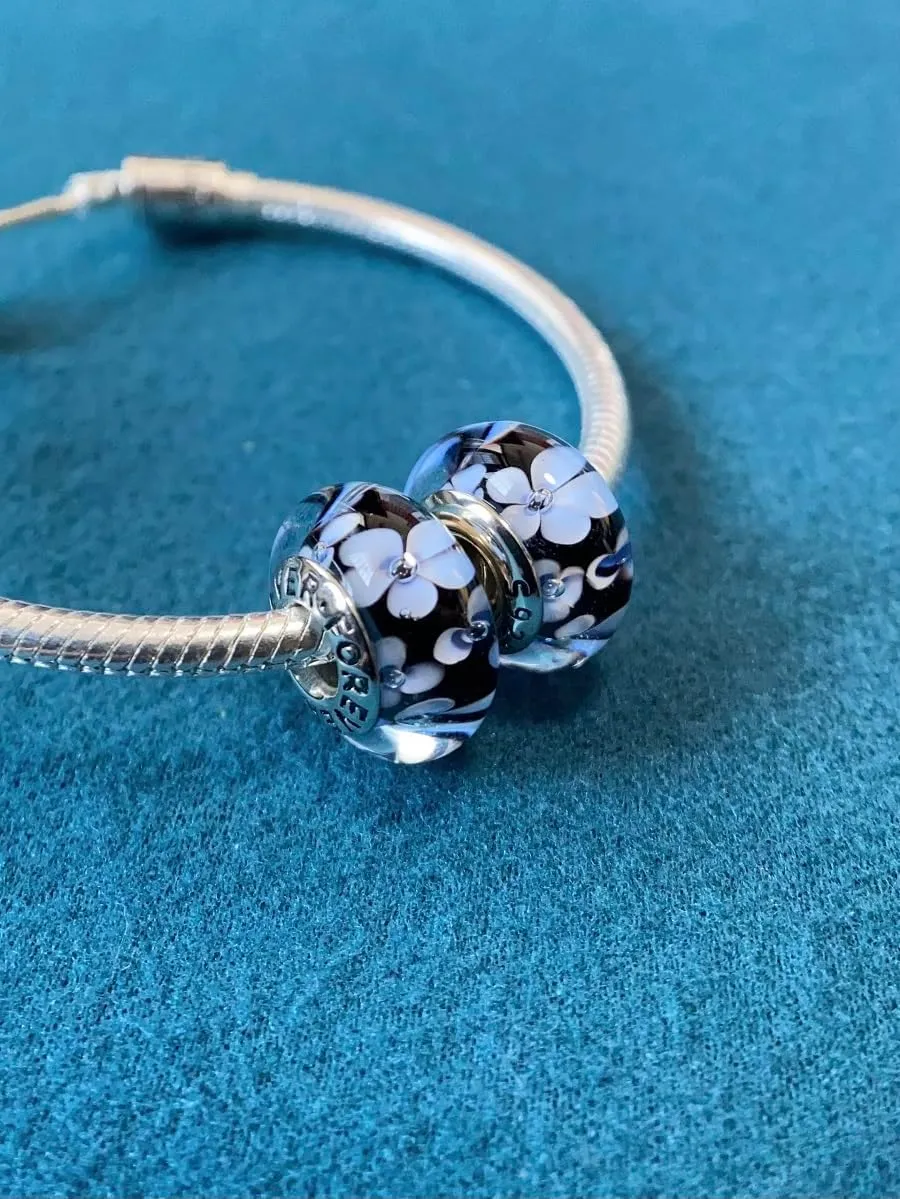 2pcs Handmade Authentic 925 Sterling Silver Murano Glass Charms for Pandora Bracelets, Murano Flowers Charms, Jewelry Gifts for Women,Gifts for Mothers on Mother's Day