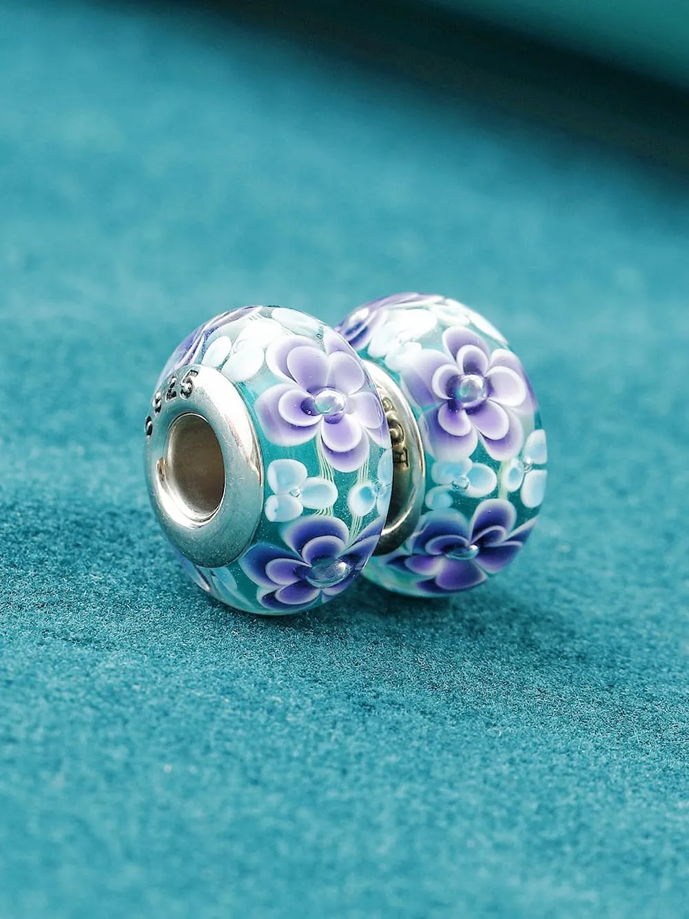 2pcs Handmade Authentic 925 Sterling Silver Murano Glass Charms for Pandora Bracelets, Murano Flowers Charms, Jewelry Gifts for Women,Gifts for Mothers on Mother's Day