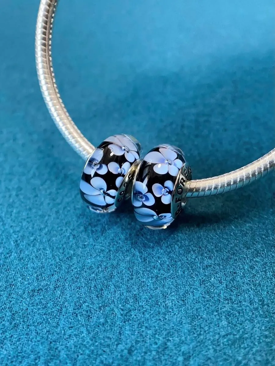 2pcs Handmade Authentic 925 Sterling Silver Murano Glass Charms for Pandora Bracelets, Murano Flowers Charms, Jewelry Gifts for Women,Gifts for Mothers on Mother's Day