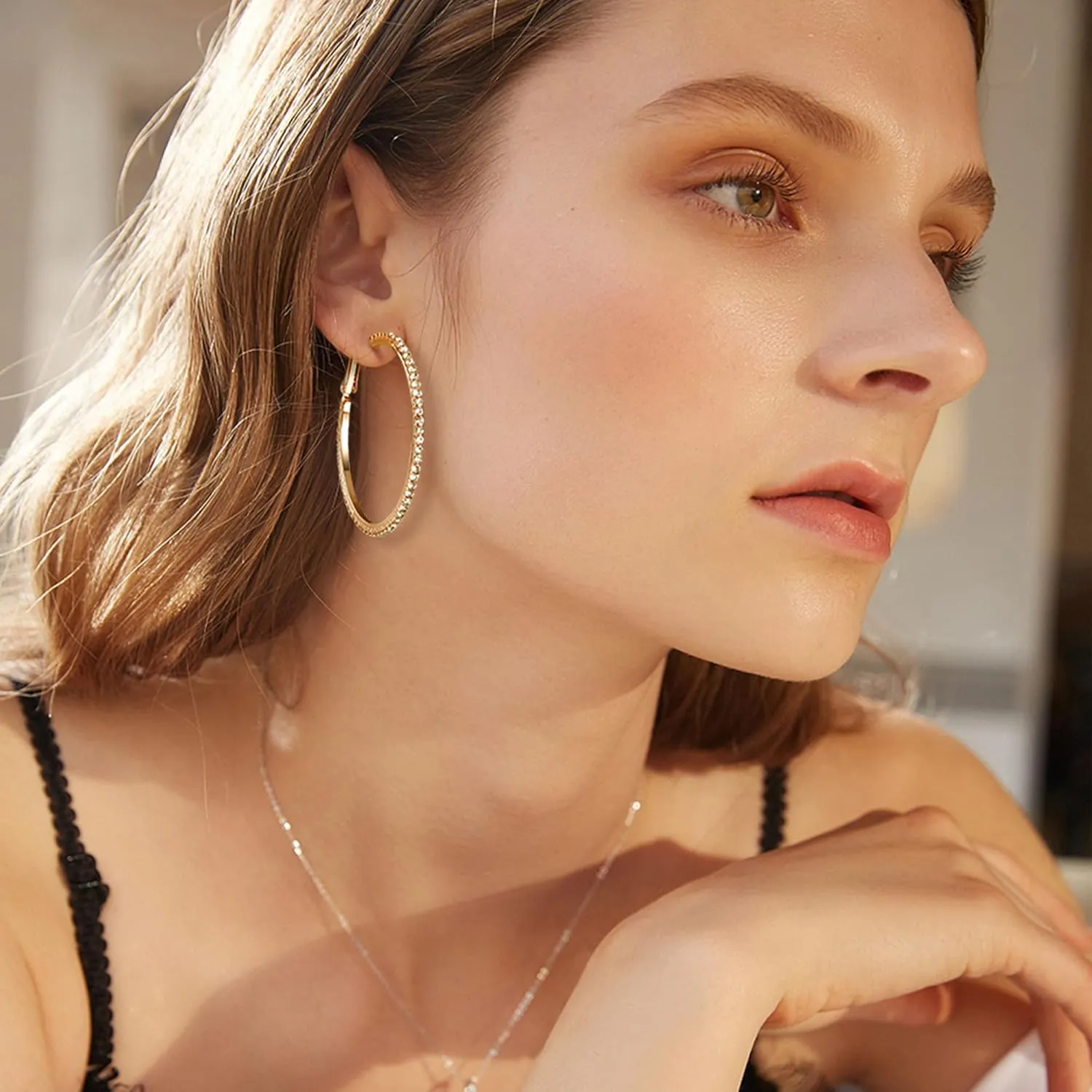 3 Pairs 14K Gold Plated Big Teardrop Earrings for Women Trendy, Simple & Lightweight Gold Hoop Earrings Set for Women, Cubic Zirconia Hoop Earrings Set for Women, 40/50/60MM