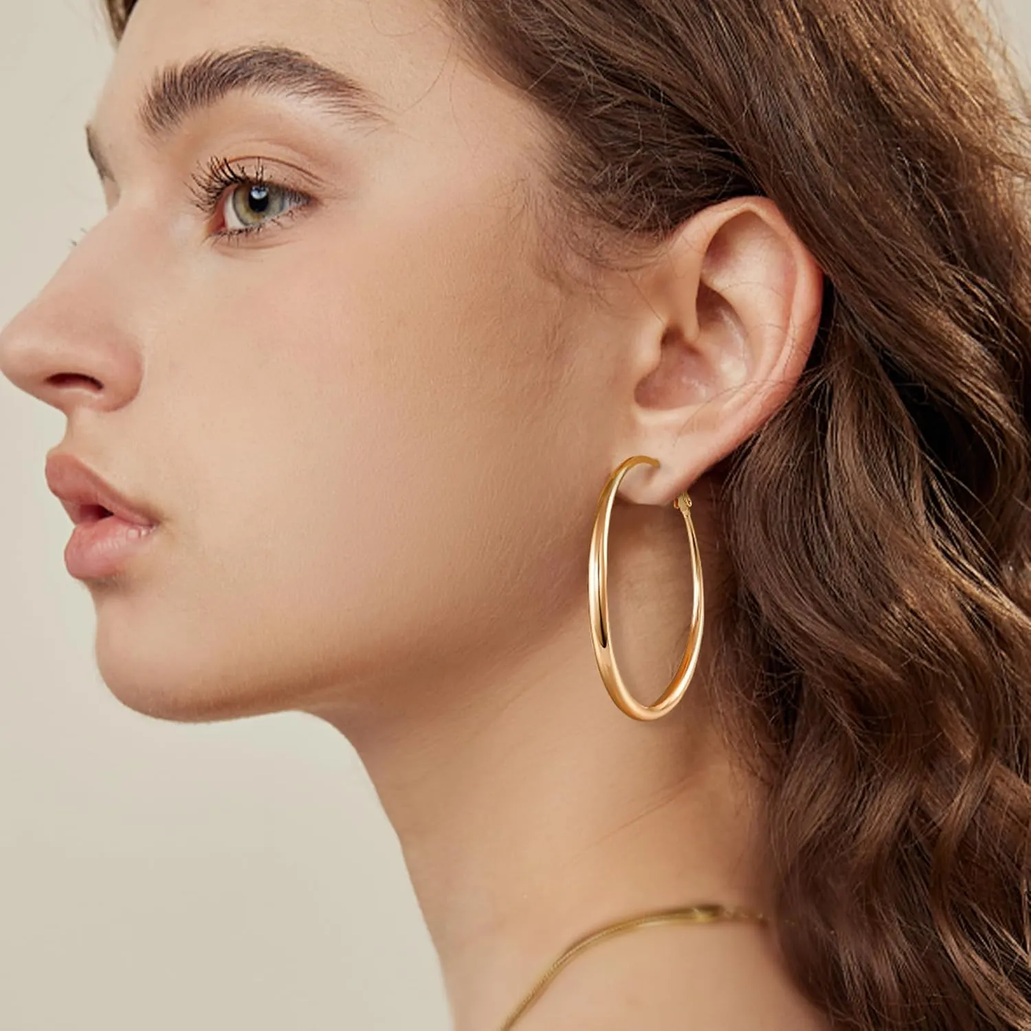3 Pairs 14K Gold Plated Big Teardrop Earrings for Women Trendy, Simple & Lightweight Gold Hoop Earrings Set for Women, Cubic Zirconia Hoop Earrings Set for Women, 40/50/60MM