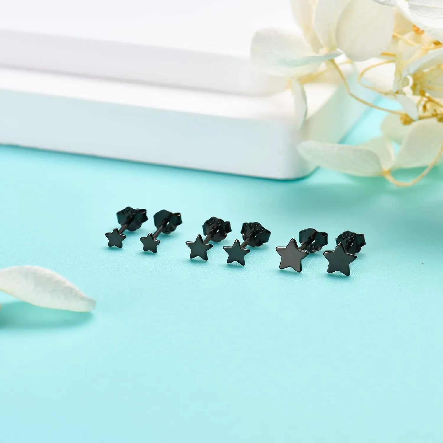 3 Pairs 925 Sterling Silver Star Stud Earrings for Women,Tiny Simple Geometric Stud Earrings Set Small Hypoallergenic Cartilage Tragus Ear Jewellery for Men (3/4/5mm)