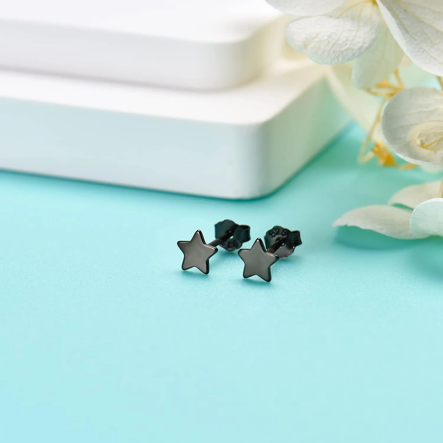 3 Pairs 925 Sterling Silver Star Stud Earrings for Women,Tiny Simple Geometric Stud Earrings Set Small Hypoallergenic Cartilage Tragus Ear Jewellery for Men (3/4/5mm)