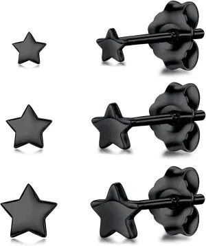 3 Pairs 925 Sterling Silver Star Stud Earrings for Women,Tiny Simple Geometric Stud Earrings Set Small Hypoallergenic Cartilage Tragus Ear Jewellery for Men (3/4/5mm)