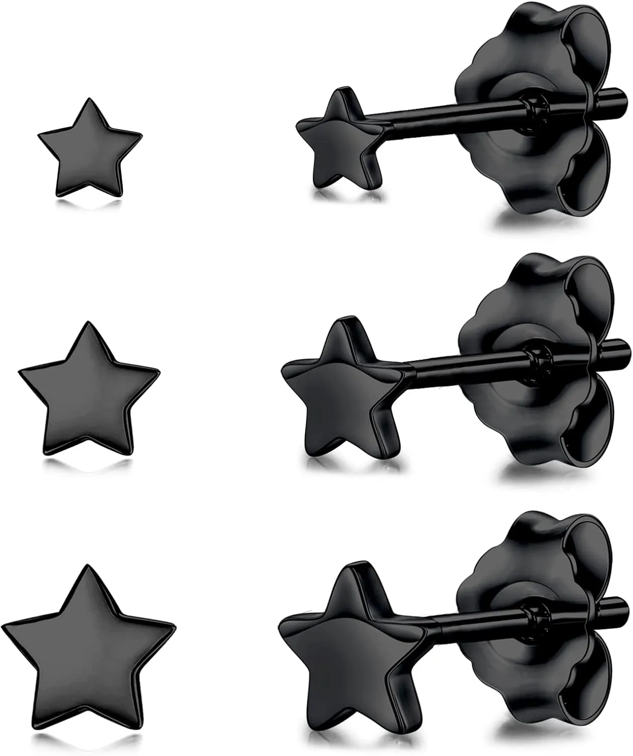 3 Pairs 925 Sterling Silver Star Stud Earrings for Women,Tiny Simple Geometric Stud Earrings Set Small Hypoallergenic Cartilage Tragus Ear Jewellery for Men (3/4/5mm)