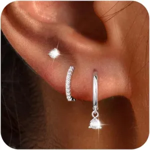 3 Pairs Gold Hoop Earrings Set: Dainty Stud Earrings Trendy Small 14K Gold Plated Hypoallergenic Dangle Cartilage Huggie Hoop Earrings for Women Gold Jewelry for Women Gifts
