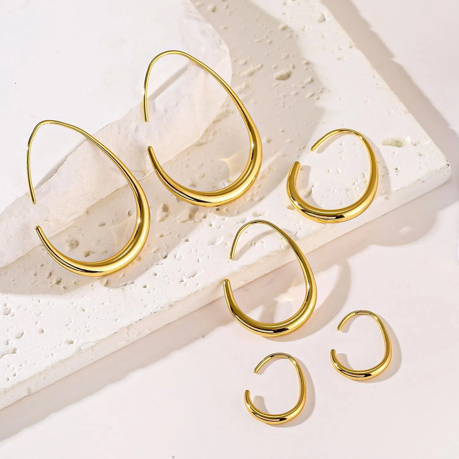 3 Pairs Teardrop Hoop Earrings Set for Women Gold Silver Oval Hoops Pull Through Chunky Dangle Statement Earring Jewelry