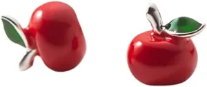 3D Red Apple Small Stud Earrings for Women Cartilage 925 Sterling Silver Enamel Fruit Tragus Tiny Studs Earring Cute Christmas Eve Jewelry Gifts Hypoallergenic