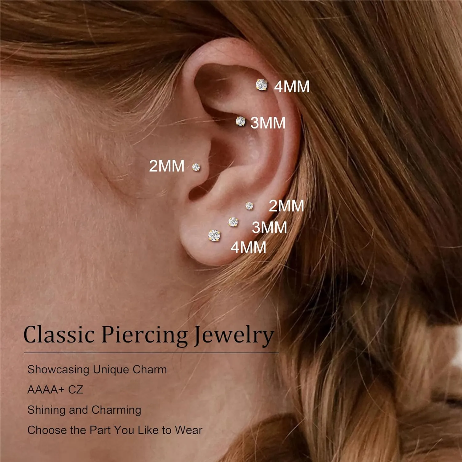 3Pairs 20G Surgical Steel Threadless Studs Earrings Push in Flat Back Earrings Hypoallergenic Threadless Nose Studs Cartilage Helix Tragus Piercing Jewelry