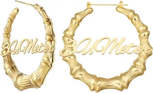 3UMeter Custom Bamboo Earrings for Women Name Earrings Personalized 18K Gold Plated Custmized Gifts for Mom Grandma Women
