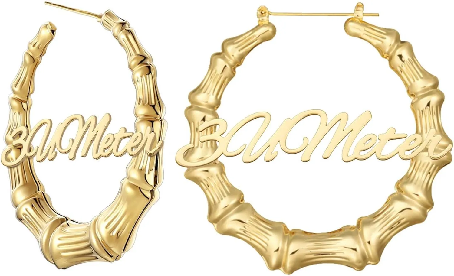 3UMeter Custom Bamboo Earrings for Women Name Earrings Personalized 18K Gold Plated Custmized Gifts for Mom Grandma Women