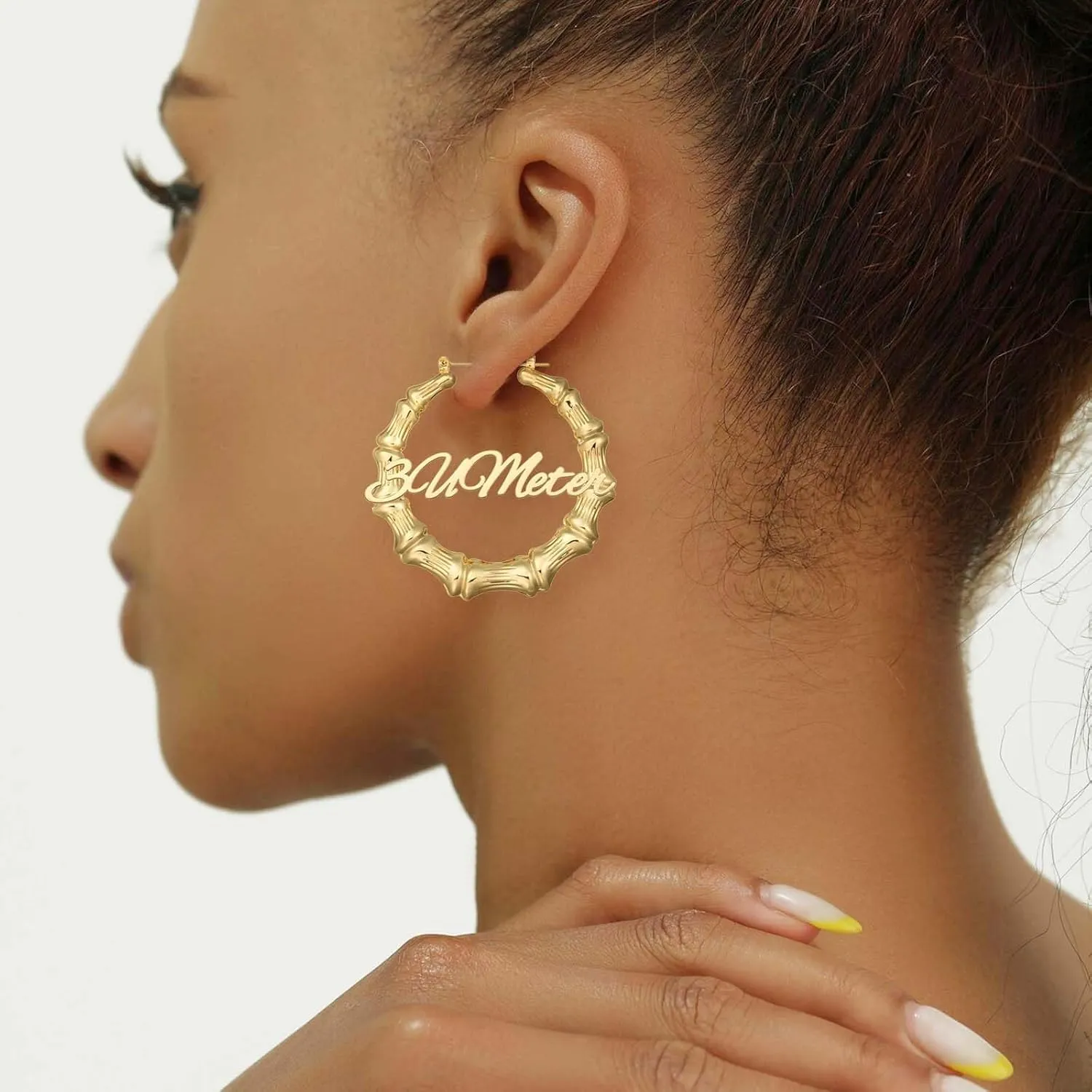 3UMeter Custom Bamboo Earrings for Women Name Earrings Personalized 18K Gold Plated Custmized Gifts for Mom Grandma Women