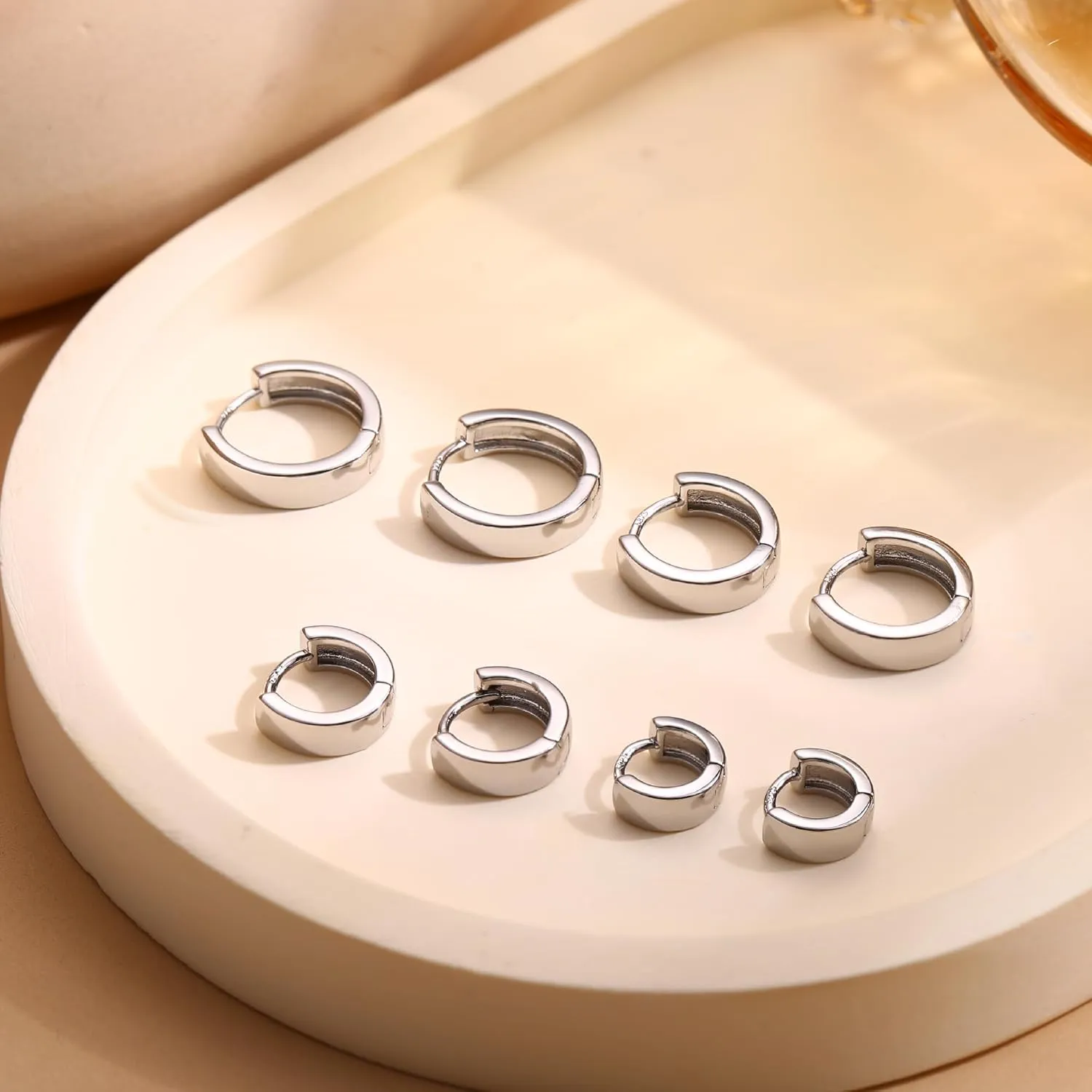 4 Pairs 18K Gold Plated Hoop Earrings Set for Women 925 Sterling Silver Post Small Gold Huggie Chunky Earrings for Multiple Piercing Cartilage Hoop Earrings Stack Jewelry 6mm 8mm 10mm 12mm