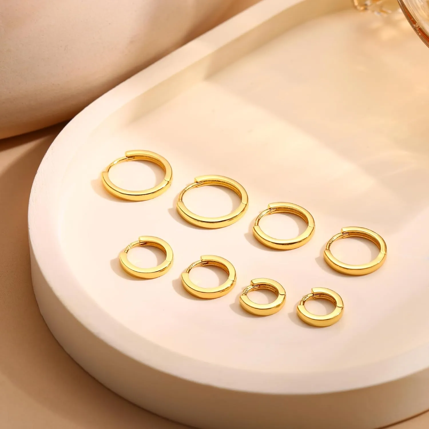 4 Pairs 18K Gold Plated Hoop Earrings Set for Women 925 Sterling Silver Post Small Gold Huggie Chunky Earrings for Multiple Piercing Cartilage Hoop Earrings Stack Jewelry 6mm 8mm 10mm 12mm