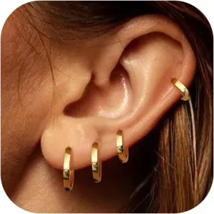 4 Pairs 18K Gold Plated Hoop Earrings Set for Women 925 Sterling Silver Post Small Gold Huggie Chunky Earrings for Multiple Piercing Cartilage Hoop Earrings Stack Jewelry 6mm 8mm 10mm 12mm