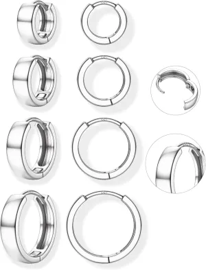 4 Pairs 18K Gold Plated Hoop Earrings Set for Women 925 Sterling Silver Post Small Gold Huggie Chunky Earrings for Multiple Piercing Cartilage Hoop Earrings Stack Jewelry 6mm 8mm 10mm 12mm