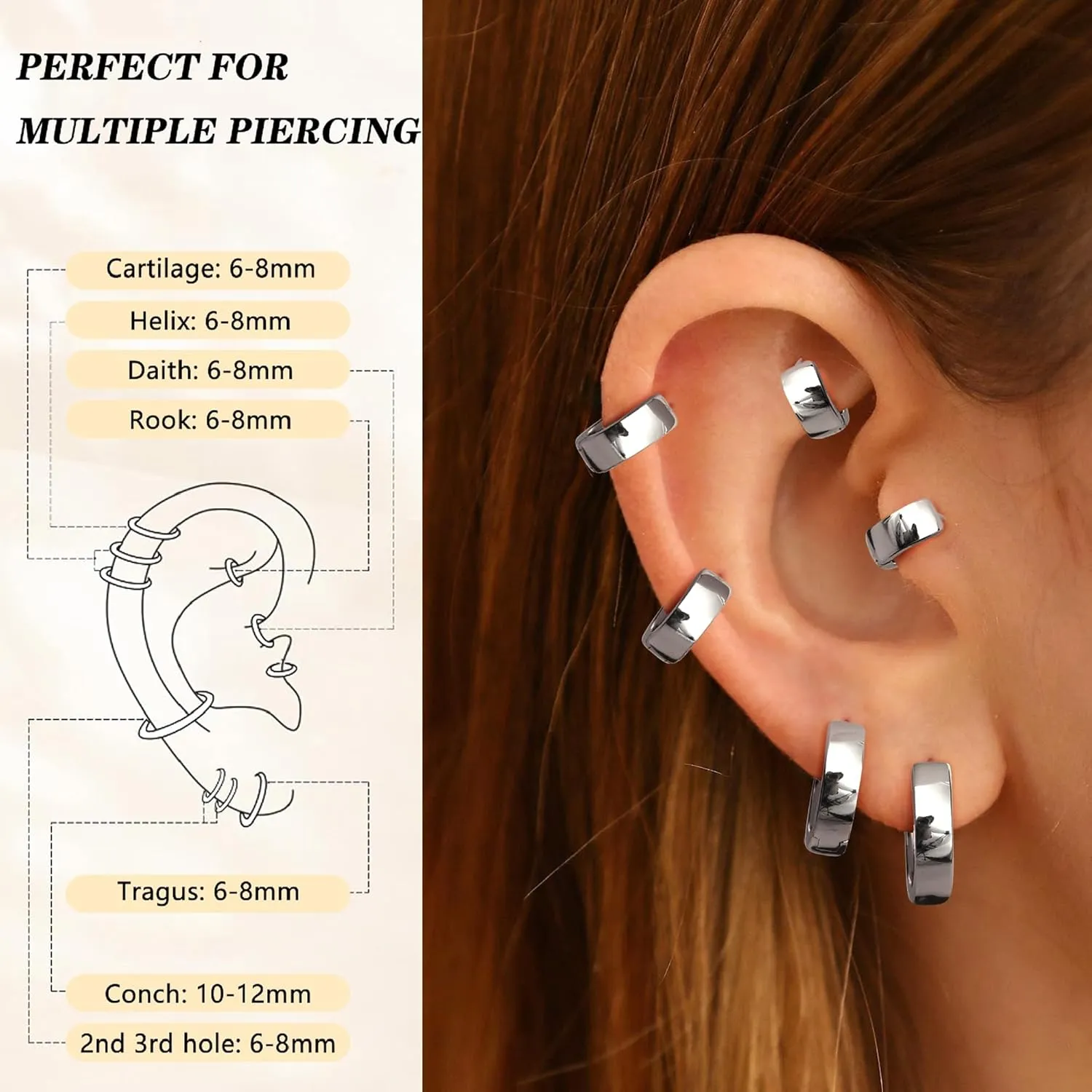 4 Pairs 18K Gold Plated Hoop Earrings Set for Women 925 Sterling Silver Post Small Gold Huggie Chunky Earrings for Multiple Piercing Cartilage Hoop Earrings Stack Jewelry 6mm 8mm 10mm 12mm