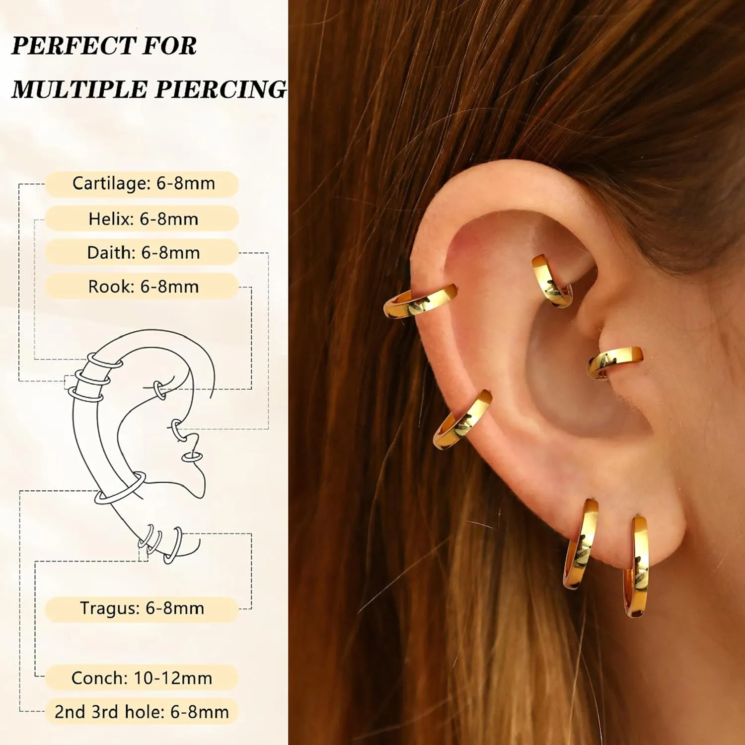 4 Pairs 18K Gold Plated Hoop Earrings Set for Women 925 Sterling Silver Post Small Gold Huggie Chunky Earrings for Multiple Piercing Cartilage Hoop Earrings Stack Jewelry 6mm 8mm 10mm 12mm