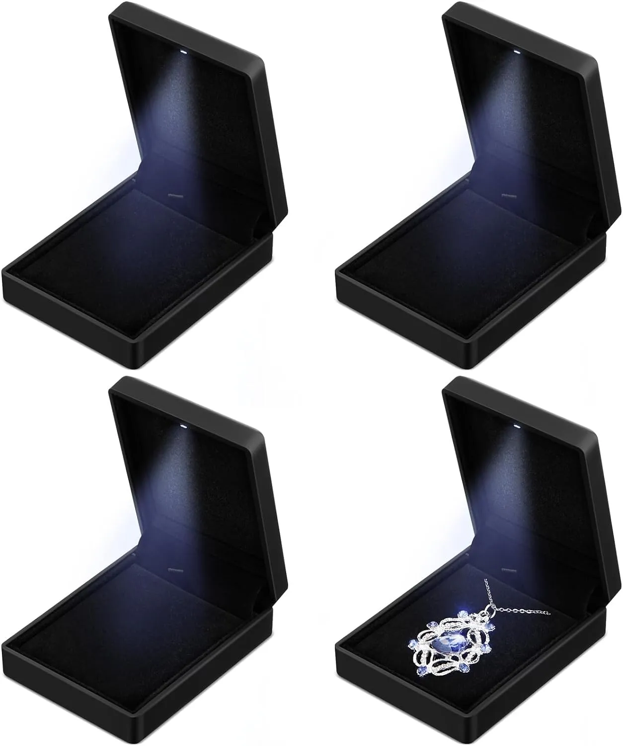 4 Pcs Black LED Light Pendant Necklace Box Jewelry Gift Boxes for Necklaces Jewelry Storage Display Case for Wedding Proposal Anniversary Valentines Day Birthday