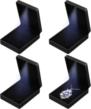 4 Pcs Black LED Light Pendant Necklace Box Jewelry Gift Boxes for Necklaces Jewelry Storage Display Case for Wedding Proposal Anniversary Valentines Day Birthday
