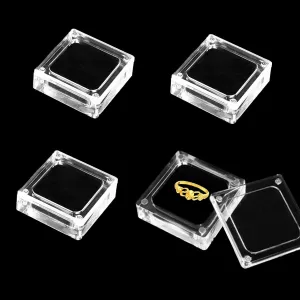 4 PCS Clear Acrylic Jewelry Storage Containers with Lid Clear Gemstone Display Box Acrylic Ring Box with Magnetic Clasps and Sponge Inside for Storage of Small Items,Coins, Necklace, Crafts