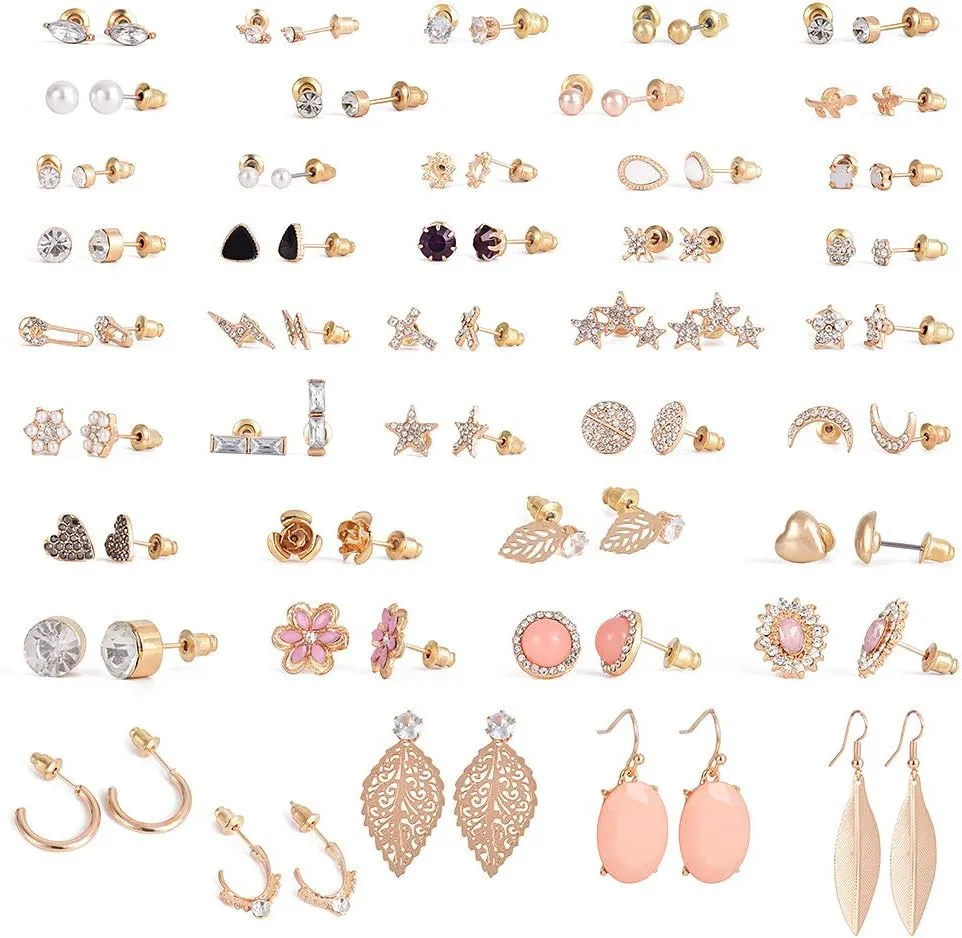42 Pairs Earrings Set Assorted Multiple Stud Earrings Set for Women Earring Set for Multiple Piercings Statement Earrings Friendship Jewelry